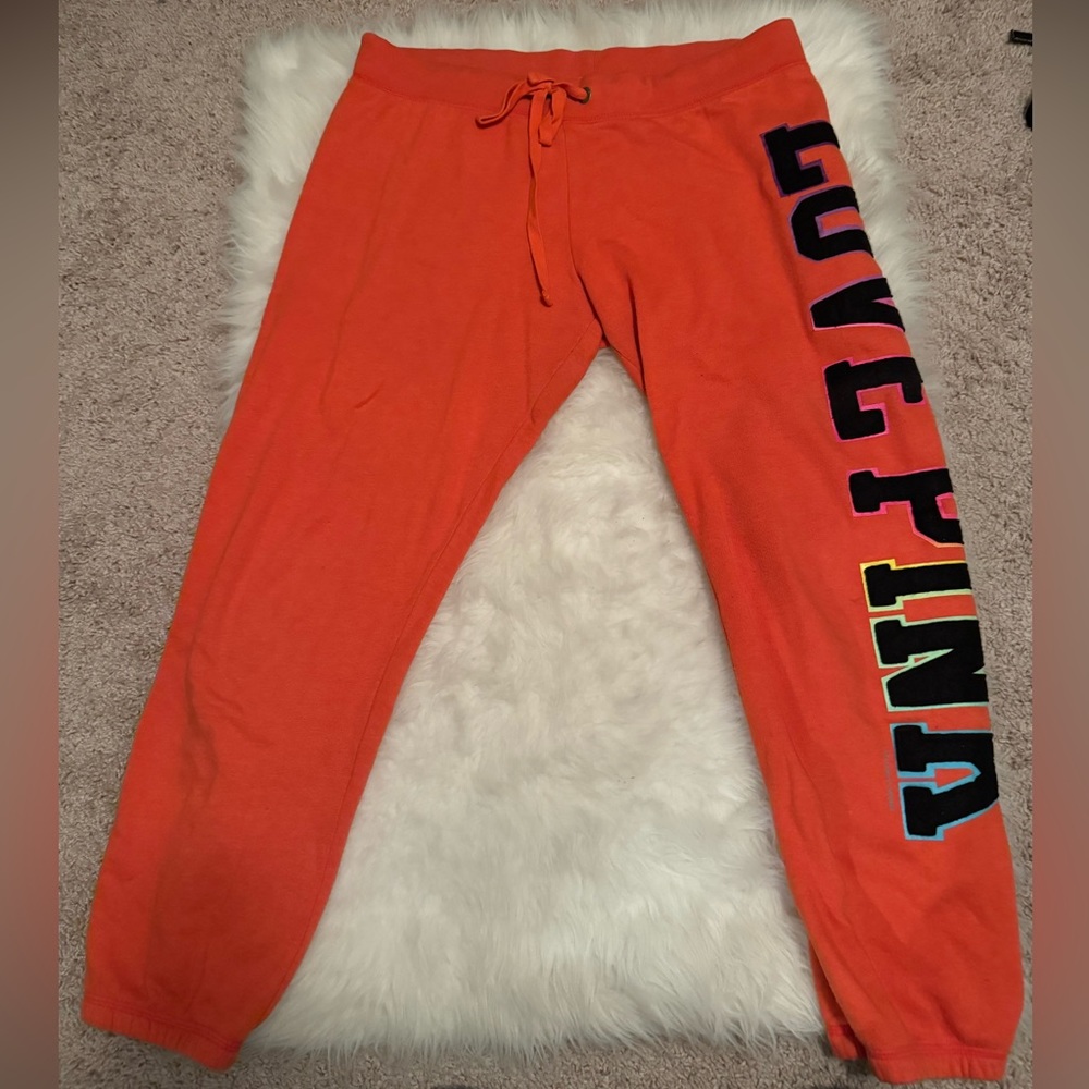 🧡Victoria’s Secret Pink Large Orange Rainbow Vintage Sweatpants 🌈